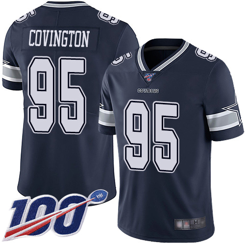 Men Dallas Cowboys Limited Navy Blue Christian Covington Home 95 100th Season Vapor Untouchable NFL Jersey
